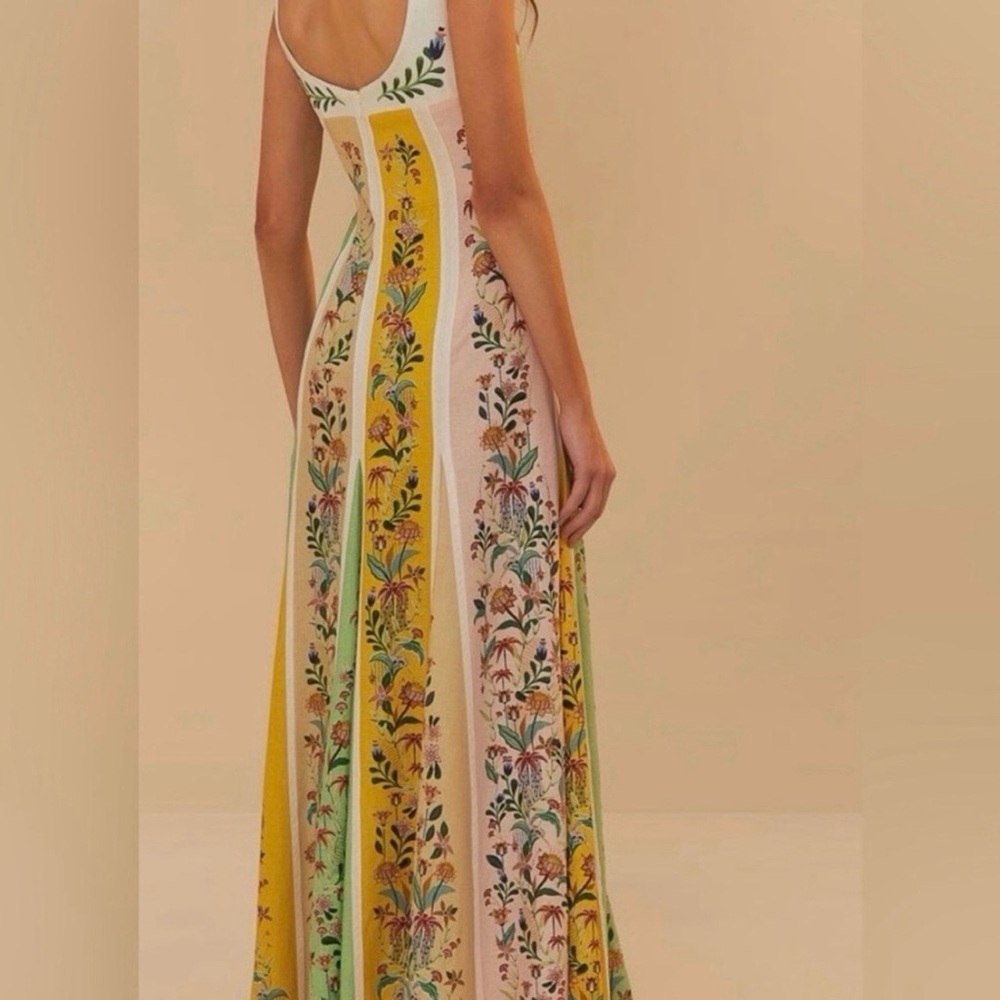 FARM RIO Floral Panel Maxi Dress in Green, Yellow & Pink - Picture 2 of 7